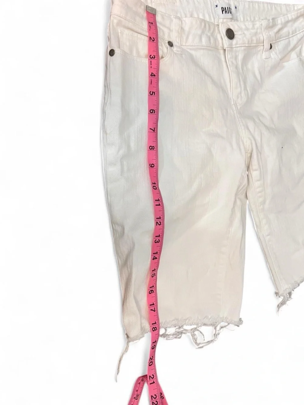 PAIGE White Frayed Hem Denim Shorts - Women's